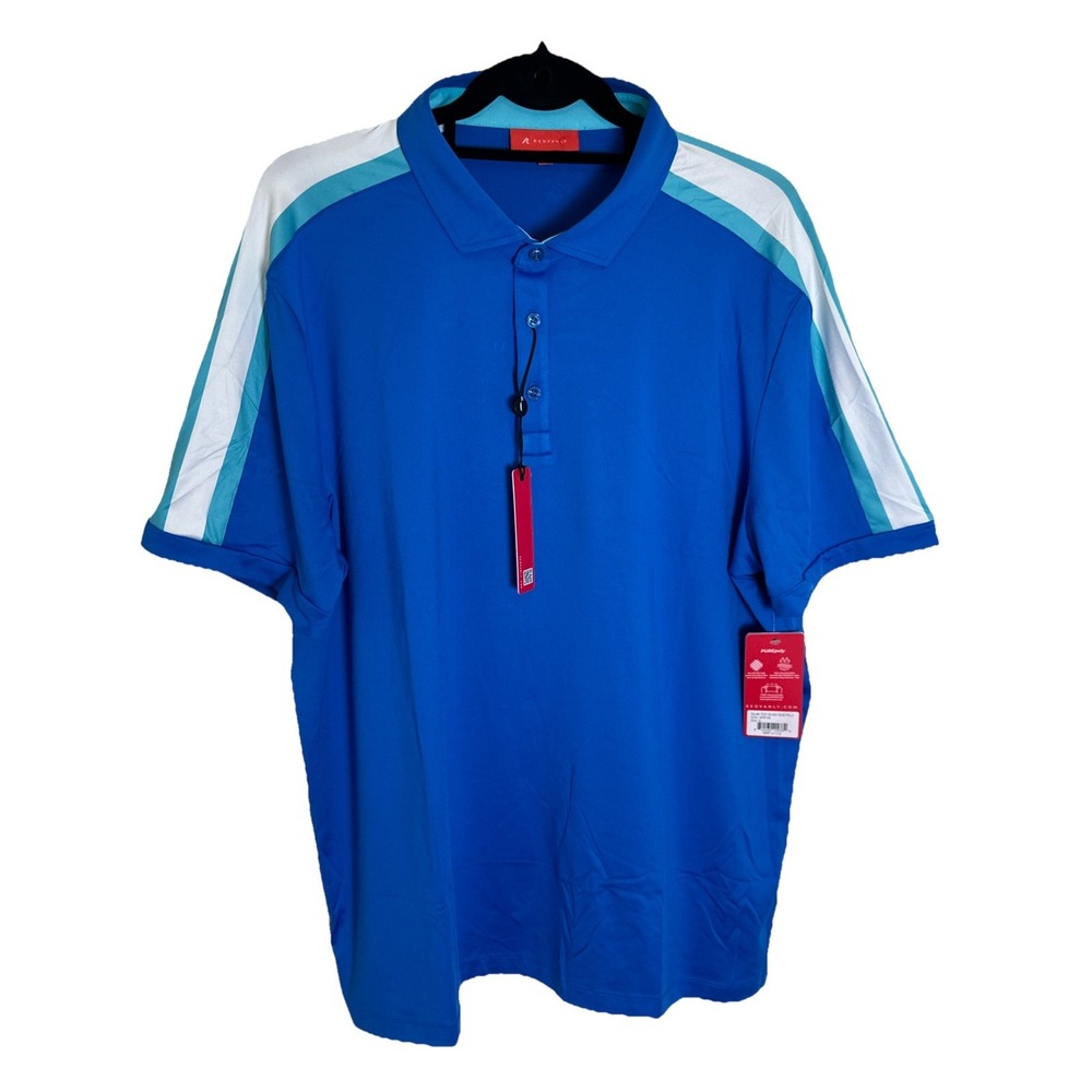 Redvanly Sevigne Performance Golf Polo Men's XL Blue White Teal MARINE‎ NWT $110